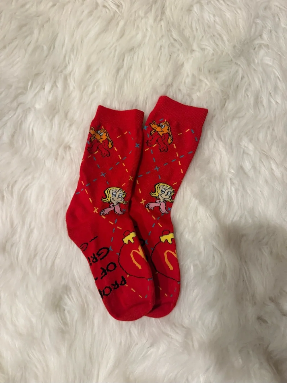 Red McDonalds Grinch Crew Socks
